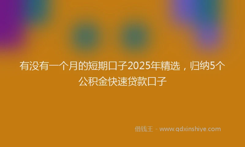 有没有一个月的短期口子2025年精选，归纳5个公积金快速贷款口子