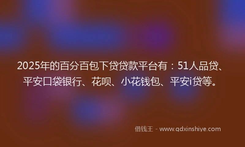 2025年的百分百包下贷贷款平台有：51人品贷、平安口袋银行、花呗、小花钱包、平安i贷等。