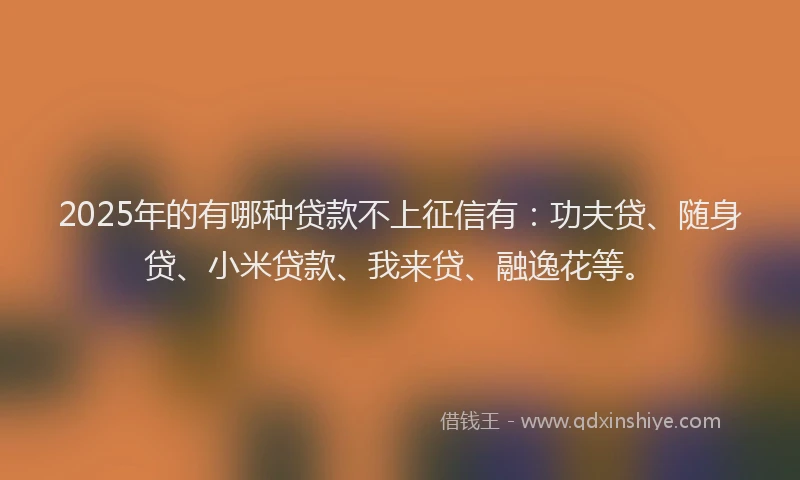 2025年的有哪种贷款不上征信有：功夫贷、随身贷、小米贷款、我来贷、融逸花等。