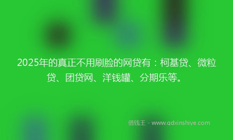 2025年的真正不用刷脸的网贷有：柯基贷、微粒贷、团贷网、洋钱罐、分期乐等。