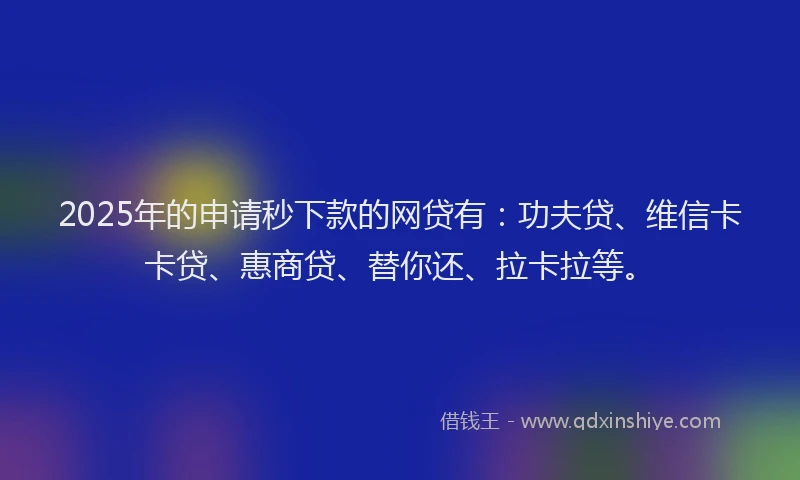 2025年的申请秒下款的网贷有：功夫贷、维信卡卡贷、惠商贷、替你还、拉卡拉等。