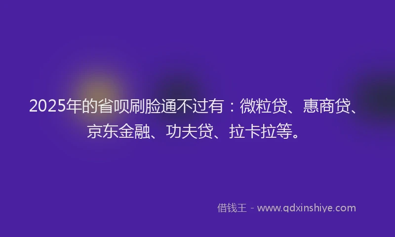 2025年的省呗刷脸通不过有：微粒贷、惠商贷、京东金融、功夫贷、拉卡拉等。