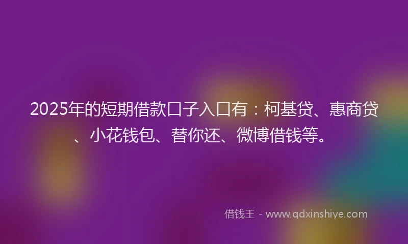 2025年的短期借款口子入口有：柯基贷、惠商贷、小花钱包、替你还、微博借钱等。