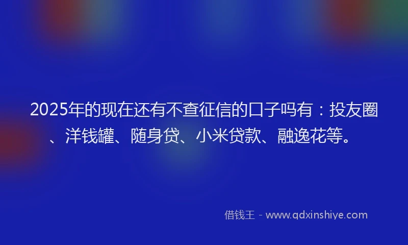 2025年的现在还有不查征信的口子吗有：投友圈、洋钱罐、随身贷、小米贷款、融逸花等。