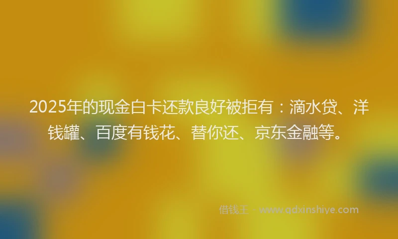 2025年的现金白卡还款良好被拒有：滴水贷、洋钱罐、百度有钱花、替你还、京东金融等。
