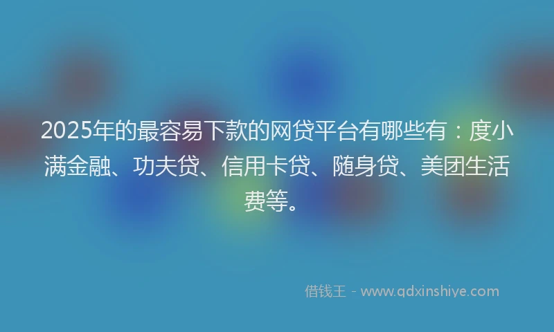 2025年的最容易下款的网贷平台有哪些有：度小满金融、功夫贷、信用卡贷、随身贷、美团生活费等。