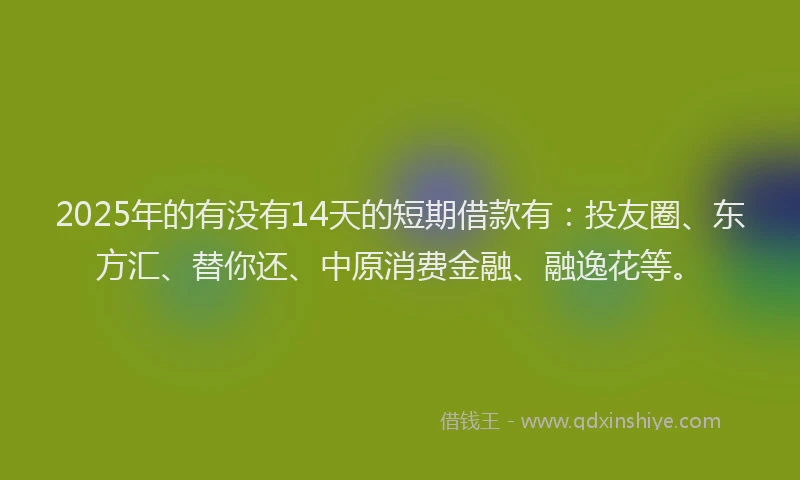 2025年的有没有14天的短期借款有：投友圈、东方汇、替你还、中原消费金融、融逸花等。