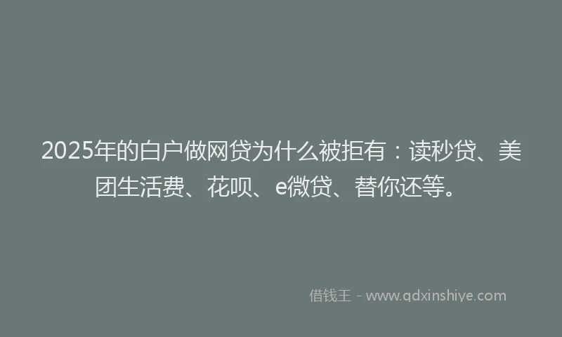 2025年的白户做网贷为什么被拒有：读秒贷、美团生活费、花呗、e微贷、替你还等。