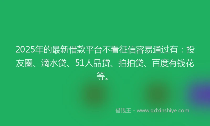 2025年的最新借款平台不看征信容易通过有：投友圈、滴水贷、51人品贷、拍拍贷、百度有钱花等。