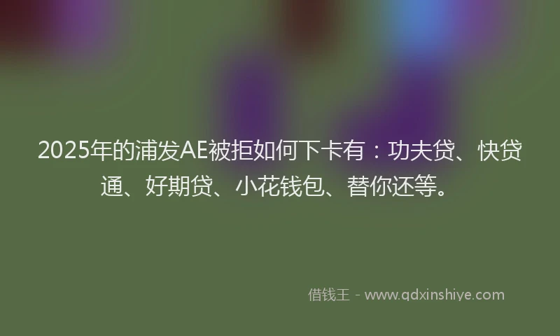 2025年的浦发AE被拒如何下卡有：功夫贷、快贷通、好期贷、小花钱包、替你还等。