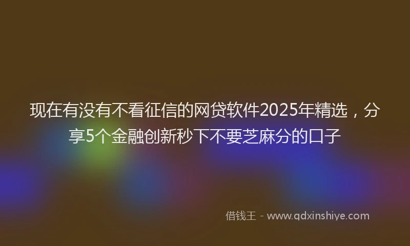 现在有没有不看征信的网贷软件2025年精选，分享5个金融创新秒下不要芝麻分的口子