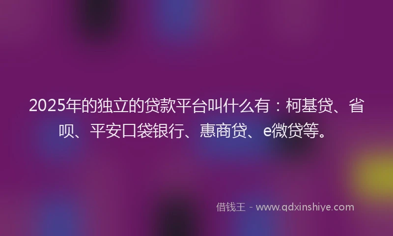2025年的独立的贷款平台叫什么有：柯基贷、省呗、平安口袋银行、惠商贷、e微贷等。