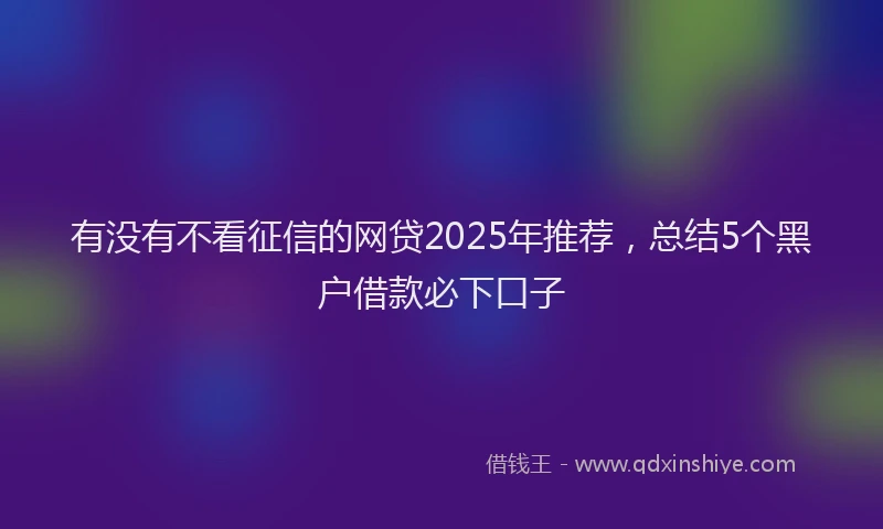 有没有不看征信的网贷2025年推荐，总结5个黑户借款必下口子