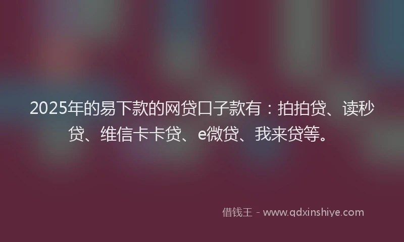2025年的易下款的网贷口子款有：拍拍贷、读秒贷、维信卡卡贷、e微贷、我来贷等。