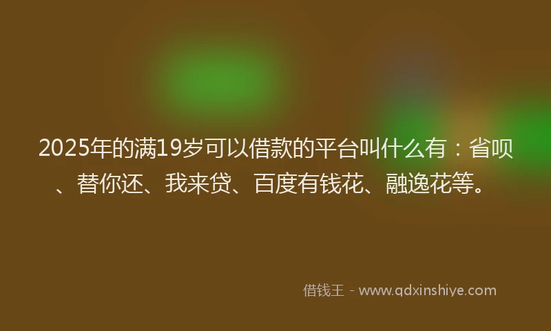 2025年的满19岁可以借款的平台叫什么有：省呗、替你还、我来贷、百度有钱花、融逸花等。