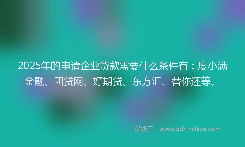 2025年的申请企业贷款需要什么条件有：度小满金融、团贷网、好期贷、东方汇、替你还等。