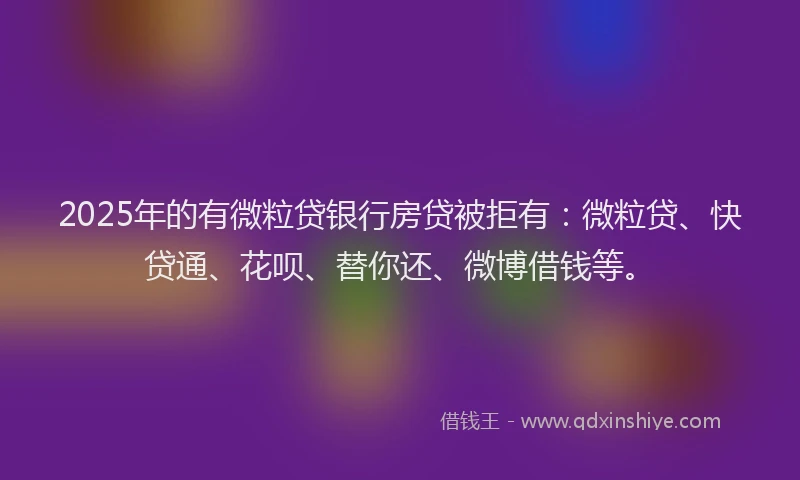 2025年的有微粒贷银行房贷被拒有：微粒贷、快贷通、花呗、替你还、微博借钱等。