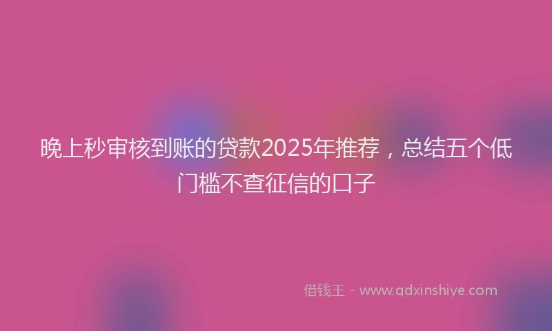 晚上秒审核到账的贷款2025年推荐，总结五个低门槛不查征信的口子