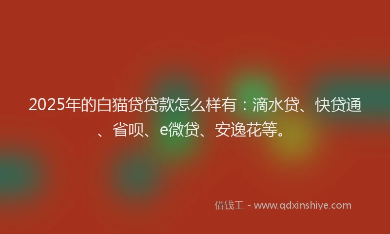2025年的白猫贷贷款怎么样有：滴水贷、快贷通、省呗、e微贷、安逸花等。