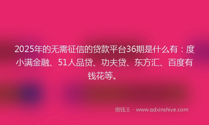 2025年的无需征信的贷款平台36期是什么有：度小满金融、51人品贷、功夫贷、东方汇、百度有钱花等。