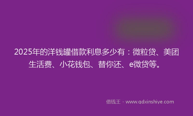 2025年的洋钱罐借款利息多少有：微粒贷、美团生活费、小花钱包、替你还、e微贷等。