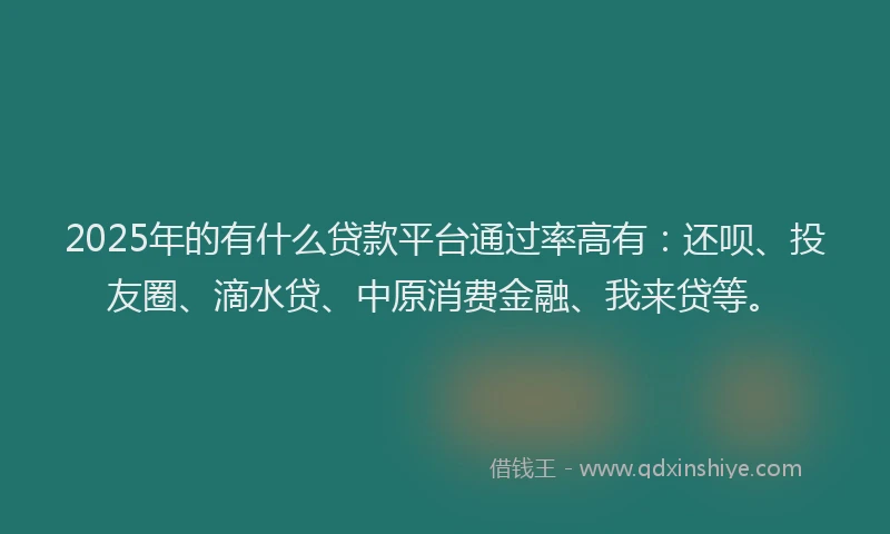 2025年的有什么贷款平台通过率高有：还呗、投友圈、滴水贷、中原消费金融、我来贷等。