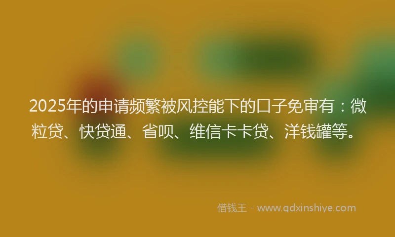 2025年的申请频繁被风控能下的口子免审有：微粒贷、快贷通、省呗、维信卡卡贷、洋钱罐等。