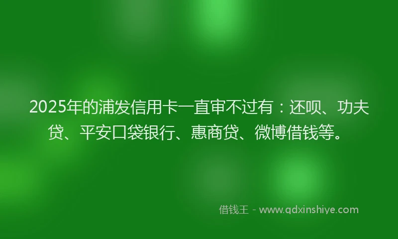 2025年的浦发信用卡一直审不过有：还呗、功夫贷、平安口袋银行、惠商贷、微博借钱等。