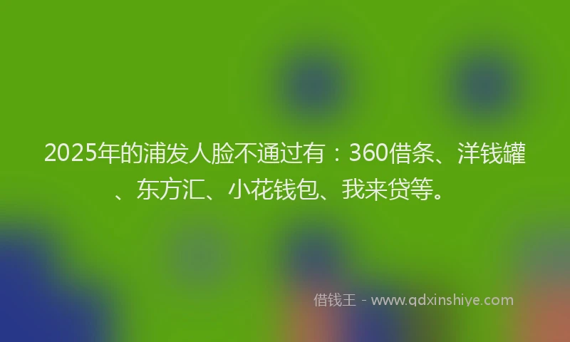 2025年的浦发人脸不通过有：360借条、洋钱罐、东方汇、小花钱包、我来贷等。
