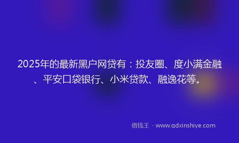 2025年的最新黑户网贷有：投友圈、度小满金融、平安口袋银行、小米贷款、融逸花等。