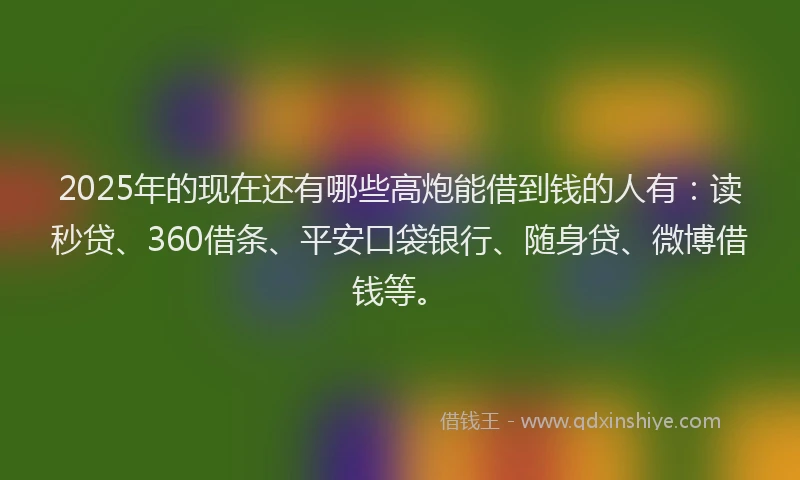 2025年的现在还有哪些高炮能借到钱的人有：读秒贷、360借条、平安口袋银行、随身贷、微博借钱等。