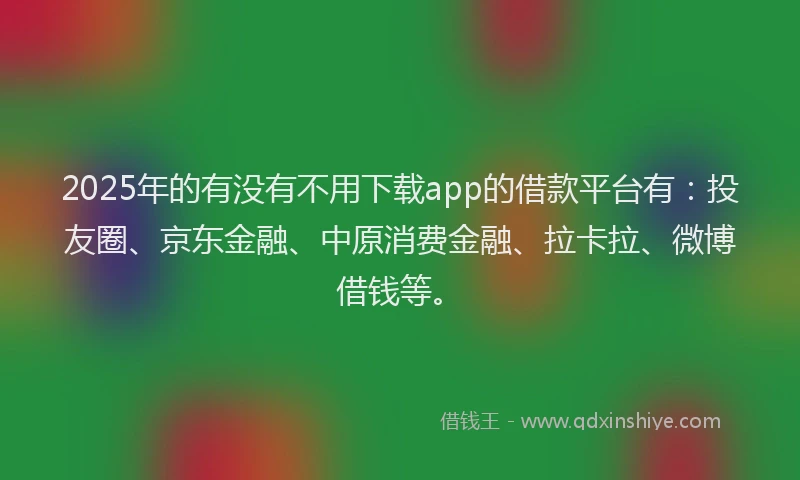 2025年的有没有不用下载app的借款平台有：投友圈、京东金融、中原消费金融、拉卡拉、微博借钱等。