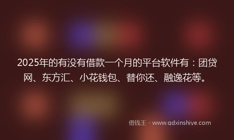 2025年的有没有借款一个月的平台软件有：团贷网、东方汇、小花钱包、替你还、融逸花等。