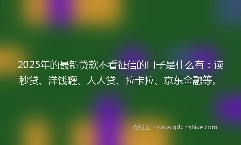 2025年的最新贷款不看征信的口子是什么有：读秒贷、洋钱罐、人人贷、拉卡拉、京东金融等。