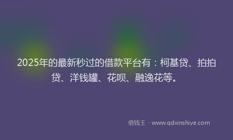 2025年的最新秒过的借款平台有：柯基贷、拍拍贷、洋钱罐、花呗、融逸花等。