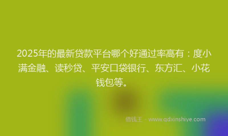 2025年的最新贷款平台哪个好通过率高有：度小满金融、读秒贷、平安口袋银行、东方汇、小花钱包等。
