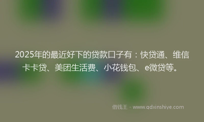 2025年的最近好下的贷款口子有：快贷通、维信卡卡贷、美团生活费、小花钱包、e微贷等。