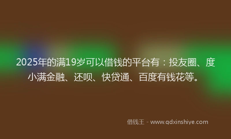 2025年的满19岁可以借钱的平台有：投友圈、度小满金融、还呗、快贷通、百度有钱花等。