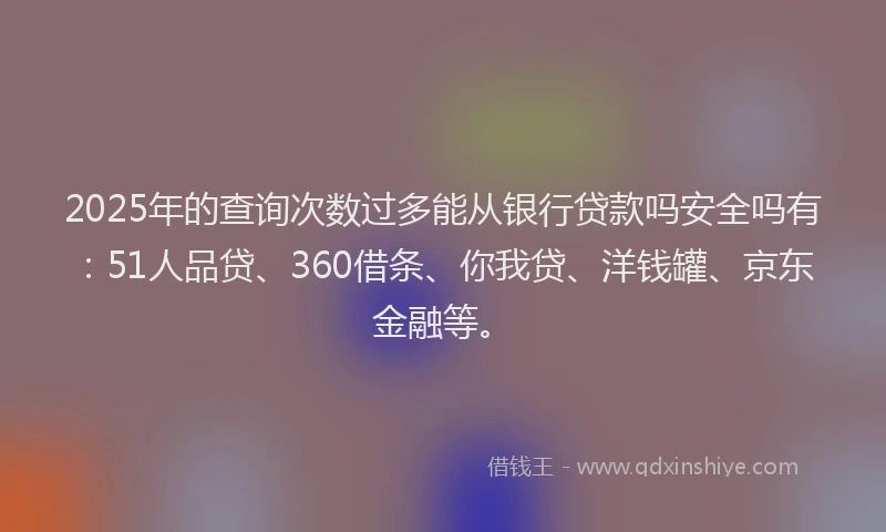 2025年的查询次数过多能从银行贷款吗安全吗有：51人品贷、360借条、你我贷、洋钱罐、京东金融等。