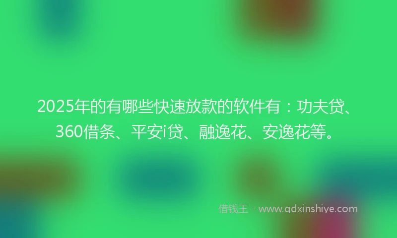 2025年的有哪些快速放款的软件有：功夫贷、360借条、平安i贷、融逸花、安逸花等。