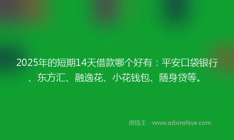 2025年的短期14天借款哪个好有：平安口袋银行、东方汇、融逸花、小花钱包、随身贷等。