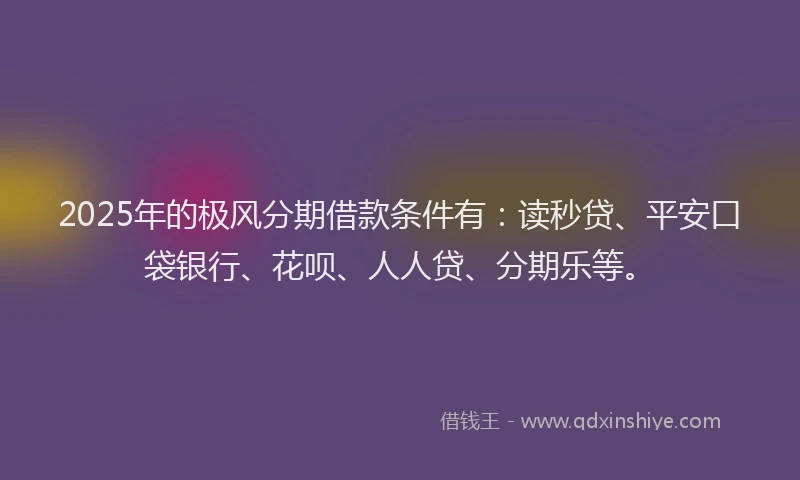 2025年的极风分期借款条件有：读秒贷、平安口袋银行、花呗、人人贷、分期乐等。