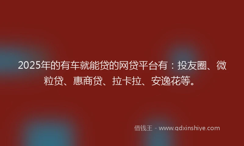 2025年的有车就能贷的网贷平台有：投友圈、微粒贷、惠商贷、拉卡拉、安逸花等。