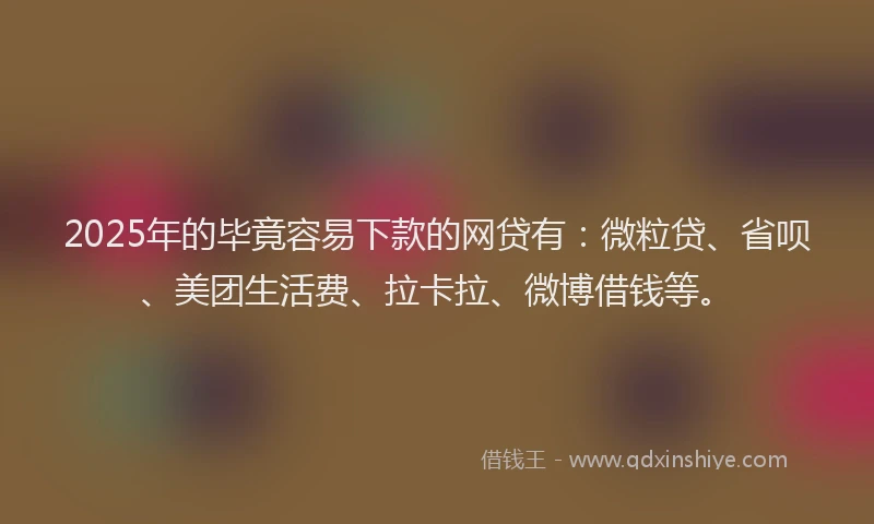2025年的毕竟容易下款的网贷有：微粒贷、省呗、美团生活费、拉卡拉、微博借钱等。