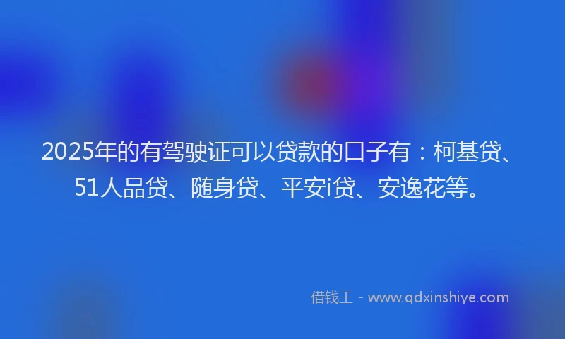 2025年的有驾驶证可以贷款的口子有：柯基贷、51人品贷、随身贷、平安i贷、安逸花等。