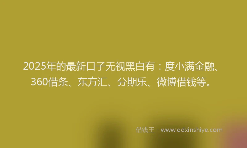 2025年的最新口子无视黑白有：度小满金融、360借条、东方汇、分期乐、微博借钱等。