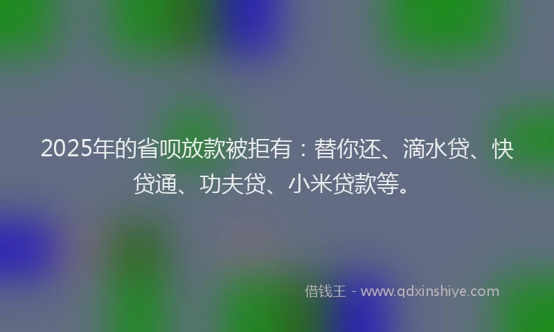 2025年的省呗放款被拒有：替你还、滴水贷、快贷通、功夫贷、小米贷款等。