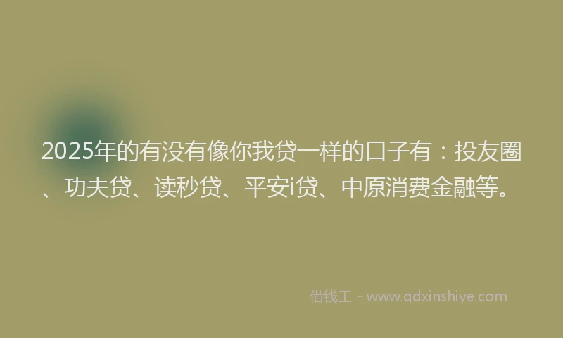 2025年的有没有像你我贷一样的口子有：投友圈、功夫贷、读秒贷、平安i贷、中原消费金融等。
