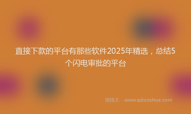 直接下款的平台有那些软件2025年精选，总结5个闪电审批的平台