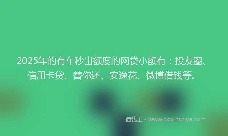 2025年的有车秒出额度的网贷小额有：投友圈、信用卡贷、替你还、安逸花、微博借钱等。